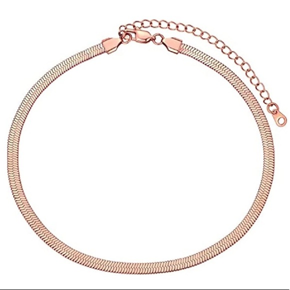 Rose Gold Filled Flat Herringbone Snake Chain Necklace - Picture 3 of 6